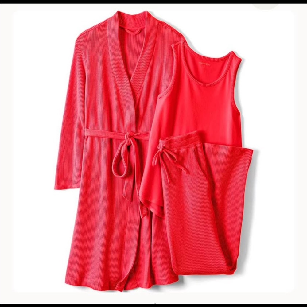 NWT Lands End 3 piece Pajama Set Red